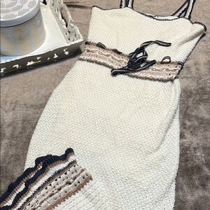 Greylin Cream Spaghetti Strap Crochet Sundress, Size Large